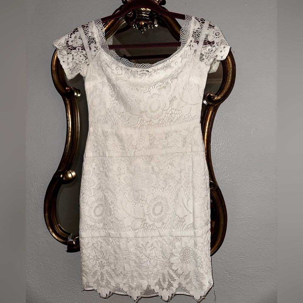 Impressions Online Boutique Off Shoulder Lace White, Graduation, Bridal Dress